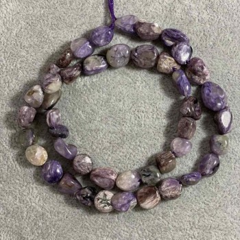 Charoite beads on thread, faceted, natural stone, 10x8mm diameter, length 41 cm +