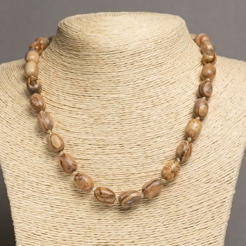 Necklace of natural stone Landscape Jasper 'Barrel', diameter 10x14-15mm, length 48cm+