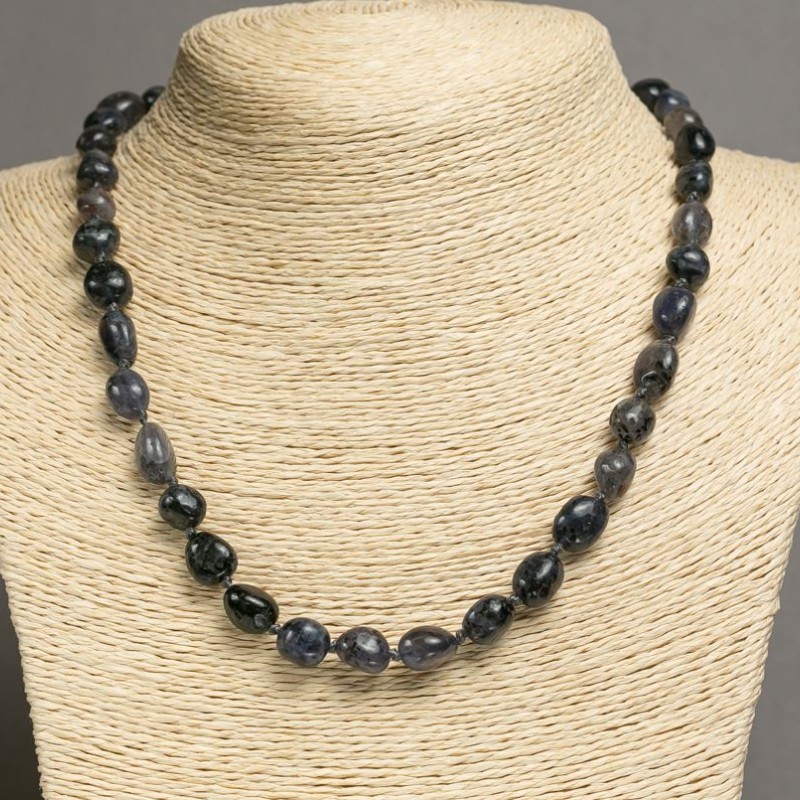 Natural iolite bead necklace - tumbled, diameter 9-10×9-14 mm, length 46-48 cm