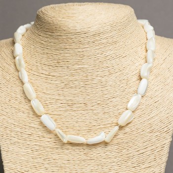 Natural White Mother-of-Pearl Necklace with Faceting, Bead Diameter 15×8 mm, Length 45–48 cm +