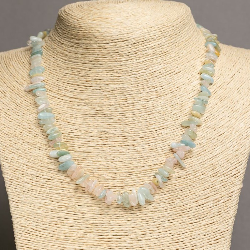 Morganite Necklace, natural stone, faceted beads, diameter 9x4 mm, length 45–47 cm +
