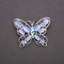 Blue Cat's Eye Butterfly Brooch, Gray Metal Finish, 37×30 mm