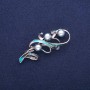 Twig Brooch with Mallorca Pearls and Blue Enamel, Silver-Tone Metal 24x60mm