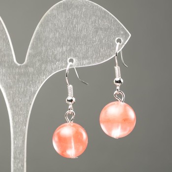 Chalcedony Earrings with Synthetic Smooth Ball, diameter 12 mm (±), length 31 mm