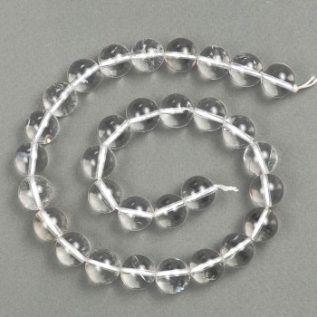 Rock crystal beads on a thread, smooth ball, 12 mm diameter, 37 cm length