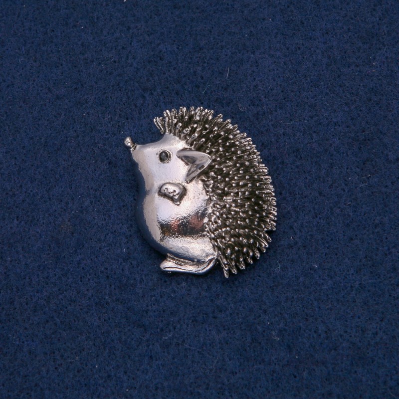 Brooch-pendant Hedgehog, silvery metal with black rhinestone 37×30 mm +