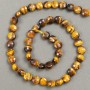 Tiger's Eye natural stone thread with faceted coin bead, 8x6 mm diameter, 39 cm length +