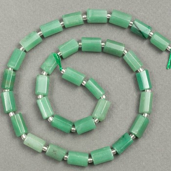 Beads on thread, natural jade, faceted 11x7 mm, length 39 cm +/- (with seed beads 3x2 mm)