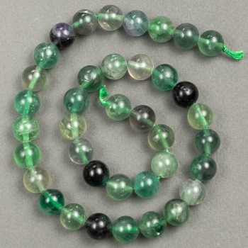 Natural fluorite stone beads on thread, 10mm diameter, 39cm length +
