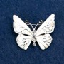 Brooch 'Butterfly' with White Crystals, White Enamel with Haliotis, Silver-tone Metal 38x31mm