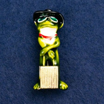 Brooch-pendant Frog with a Suitcase, green enamel, 45x18 mm +