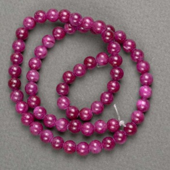 Crimson tinted acrylic beads on thread, smooth round beads, 6.5 mm diameter, 40 cm length