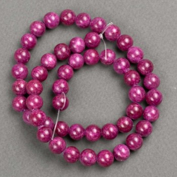 Beads on Beading Thread - Raspberry Imitation Tinted Quartz (Acrylic), Smooth Round Beads, 8mm Diameter, 40 cm Length