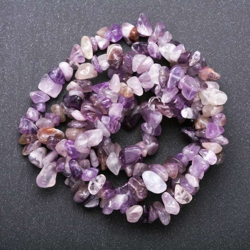 Amethyst beads, natural stone chips, 7×3 mm (±), 80 cm on beading thread