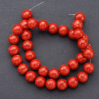 Natural sponge coral beads, smooth round balls, 12 mm diameter, 37 cm strand