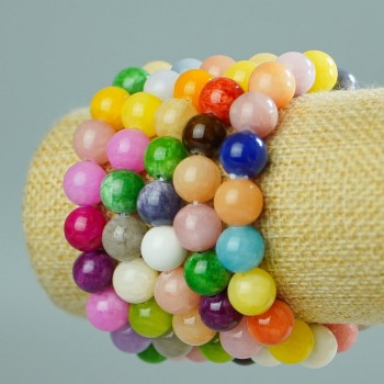 Bracelet with tinted quartz, assorted (artificial) beads, 10 mm diameter, 18 cm length