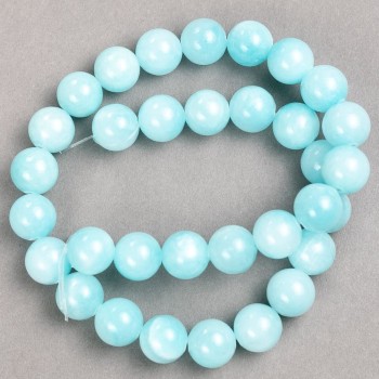 Aquamarine beads on fishing line (synthetic acrylic) smooth round beads, 12.5 mm diameter, 40 cm length