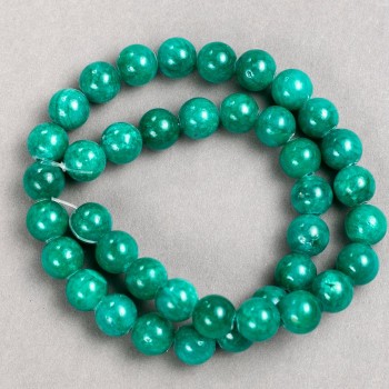 Beads on Beading Thread 'Amazonite' (Acrylic) Smooth Round Beads, 10.5 mm diameter, 40 cm length