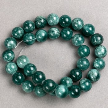 Beads on beading thread: Tinted Quartz (acrylic) in Viridian color, smooth round beads, diameter 12.5 mm, length 40 cm