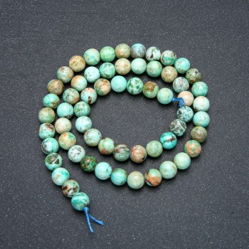 Amazonite natural stone beads on thread, smooth spheres, 6 mm diameter, 39 cm long