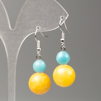 Earrings Aquamarine and Citrine (Acrylic), 14 mm and 8 mm diameters, length about 41 mm