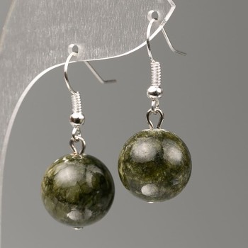 Earrings Dark Green-Toned Quartz (artificial acrylic), 14 mm diameter, 35 mm length