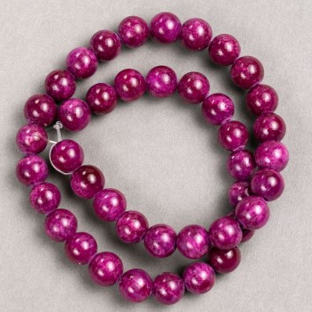 Raspberry-tinted acrylic beads on beading thread, smooth round beads, diameter 10.5 mm, length 40 cm