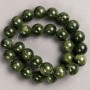 Beads on beading wire - Tinted Quartz (synthetic acrylic) dark green smooth round beads, 14.5 mm diameter, 40 cm length