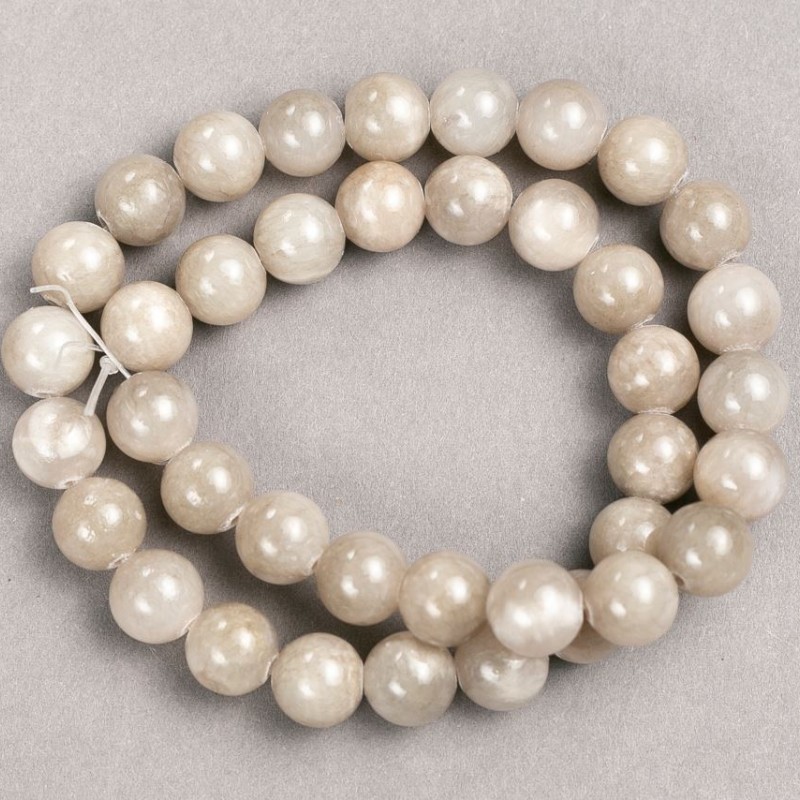 Beads on monofilament line - Gray acrylic beads with tinted-quartz imitation, smooth round, 10.5 mm diameter, 39 cm length
