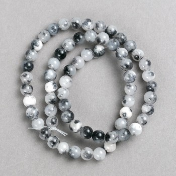 Beads gray-white transparent 'Hair Quartz' (artificial acrylic) strung on a fishing line, smooth round beads, 6 mm diameter, length approx. 40 cm.