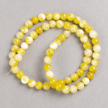 Beads 'Jadeite' Yellow-Lemon-White (artificial acrylic) on beading thread, smooth round beads, 6 mm diameter, length approx. 40 cm