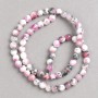 Beads white, gray, pink 'Rhodonite' (acrylic) on beading thread, smooth spheres, diameter 6mm ±, length 40cm ±