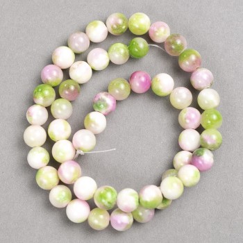 Beads 'Tourmaline' green, pink, and white (synthetic acrylic) on monofilament - smooth round beads, 8 mm diameter, approx. 40 cm long