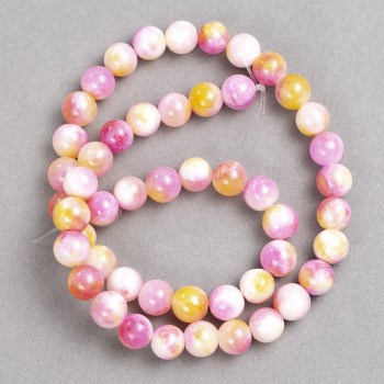 Beads pink-yellow-white 'Rhodochrosite' (Acrylic) on Beading Wire, Smooth Round Beads, 8mm Diameter, 40cm+ Length