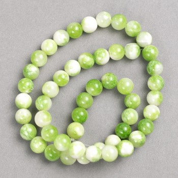 Green-and-white 'Agate' Beads (Acrylic) on Thread, Smooth Round Beads, 8 mm Diameter (±), 40 cm Long