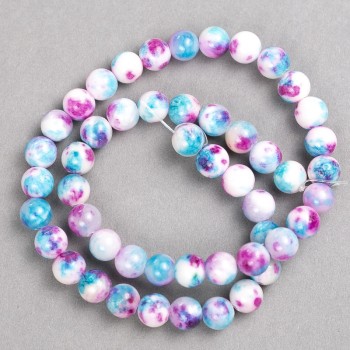 Beads pink-blue-white 'Agate' (synthetic acrylic) on thread, smooth round bead, 8 mm diameter, 40 cm length