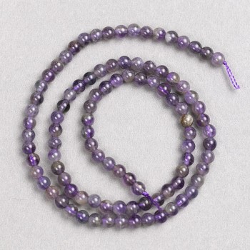 Amethyst gemstone beads on thread, smooth round beads, 4mm diameter, 38cm length
