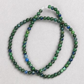 Azurite gemstone beads on fishing line, smooth round beads, 4 mm diameter, 38 cm length+