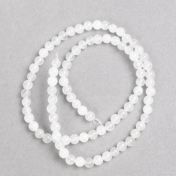 White Quartz Beads on Beading Thread, Smooth Round Balls, 4mm Diameter, 38 cm Length