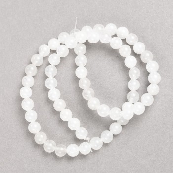 White Quartz Beads on Beading Thread, Smooth Round Beads, 6mm Diameter, 38cm Length