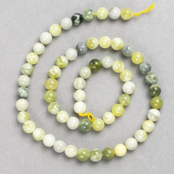 Ophite Beads (Synthetic Acrylic) on Thread, Smooth Round Beads, 6.5 mm Diameter, 38 cm Length