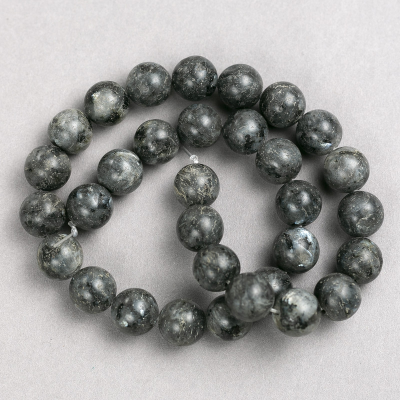 Black Labradorite Beads on Beading Thread, Smooth Round Beads, 12.5 mm Diameter, Approximately 38 cm Long