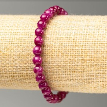 Elastic raspberry-colored tinted quartz bracelet with smooth acrylic beads, 6.5 mm diameter, 18 cm length