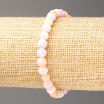Elastic Morganite Bracelet with synthetic acrylic Smooth 6 mm Beads, length 18 cm