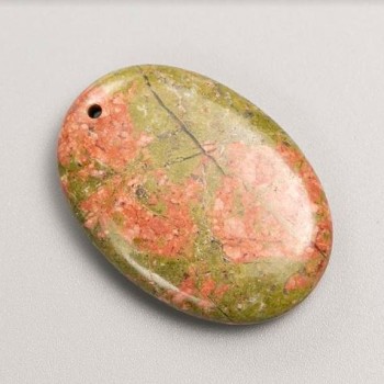 Oval Unakite Jasper Pendant, 35x25 mm