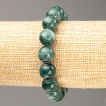 Elastic bracelet with tinted quartz (synthetic acrylic) in viridian, smooth beads, 12.5 mm diameter, 18 cm length