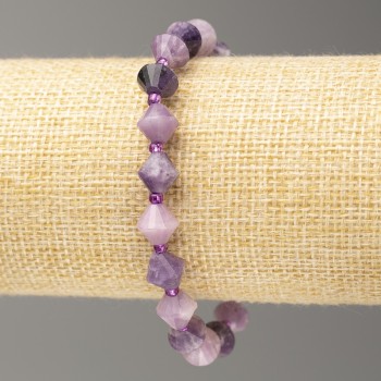 Elastic Bracelet with Faceted Amethyst Bicones, 8x8 mm, 18 cm length