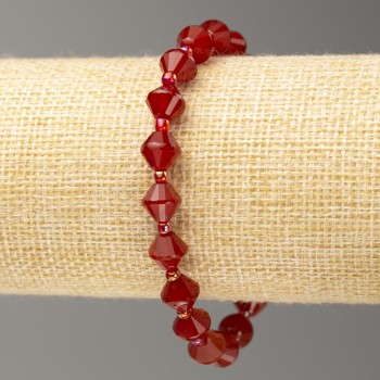 Elastic bracelet with carnelian, faceted bicones, 8×8 mm diameter, length about 18 cm