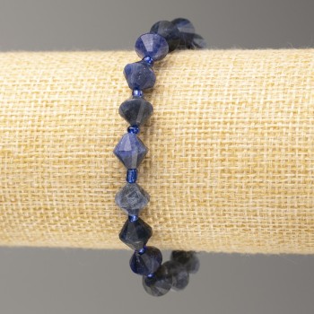 Elastic Sodalite Bracelet, Faceted Bicone Beads, 8x8 mm, 18 cm Length +