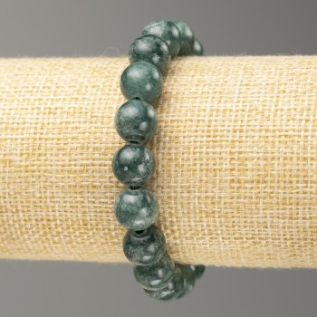 Elastic Moss Agate Bracelet (Artificial Acrylic) Smooth Beads, 10 mm Diameter, 18 cm Length